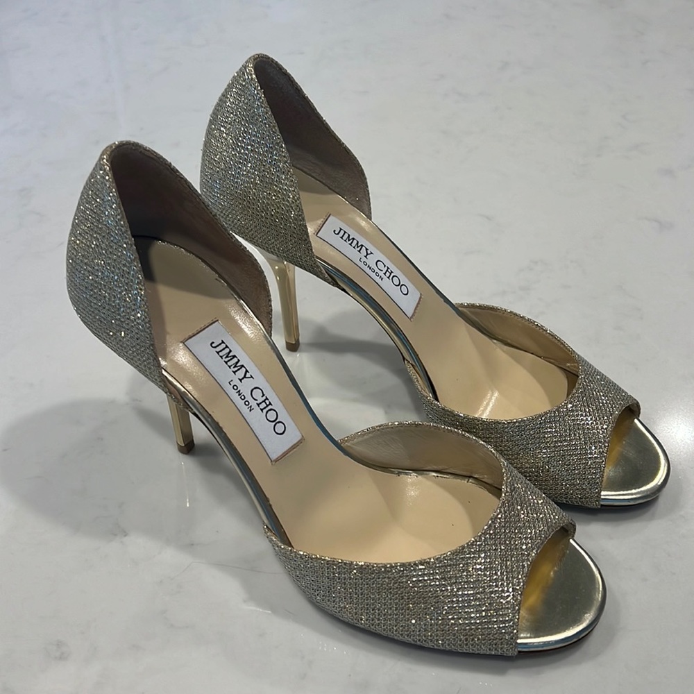 Jimmy Choo Evelyn Gold Lamé Pumps